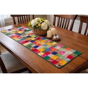 Vintage Patchwork Table Runner Multicolor 70x18"